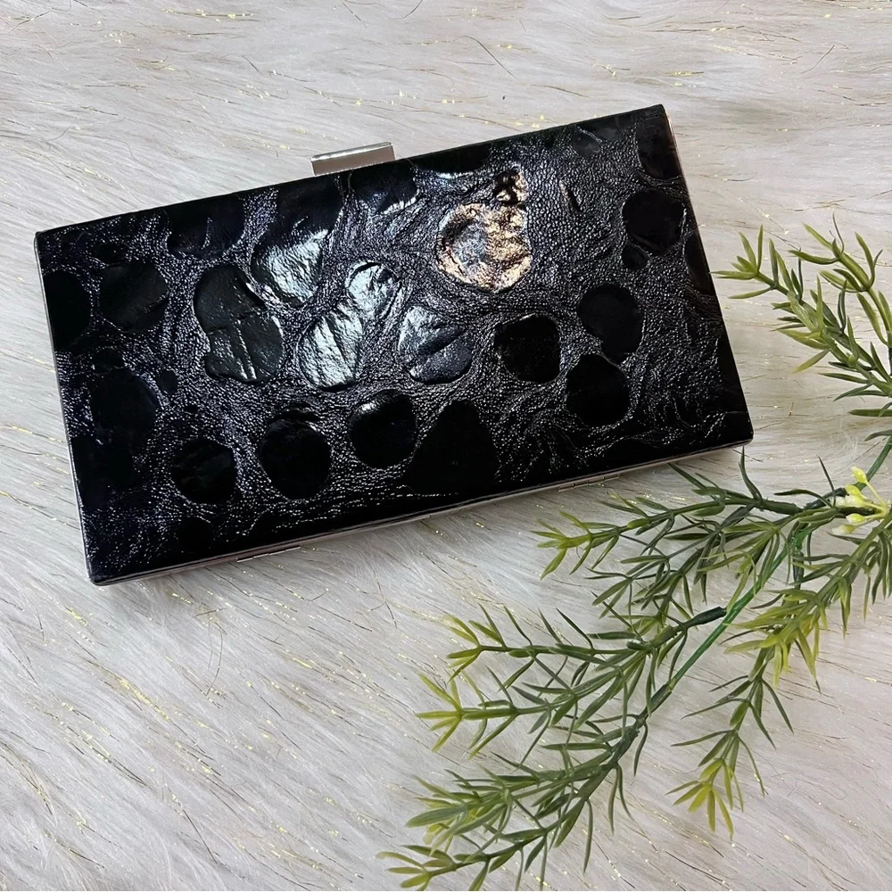 MICHE Black animal Print Faux Leather Silver tone Evening Clutch Bag NWOT - Picture 14 of 15